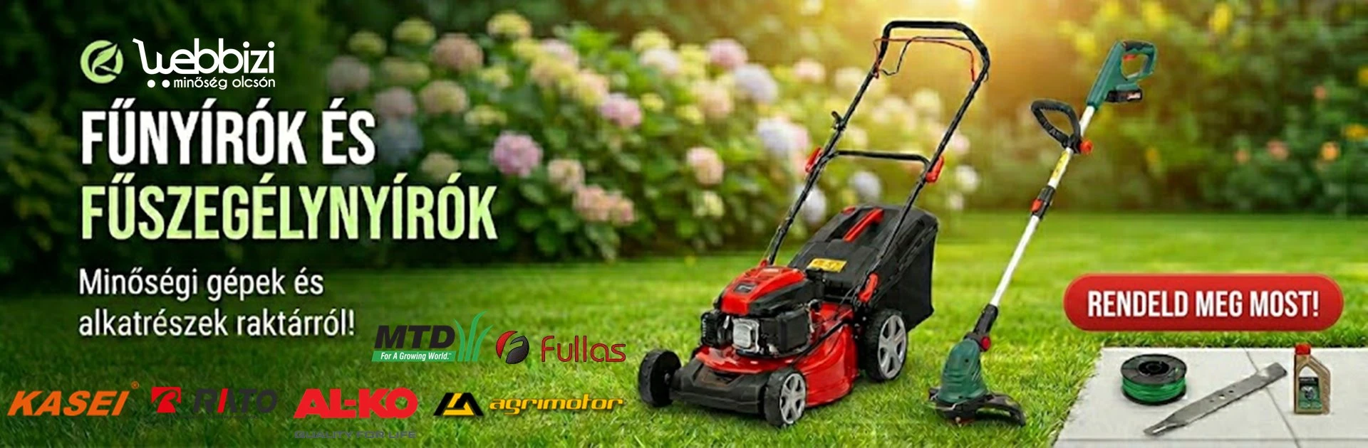 Minőségi fűnyírók, fűszegélynyírók és kerti gép alkatrészek raktárról - Webbizi.hu