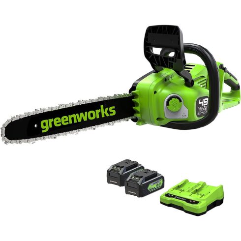 Láncfűrész akkumulátoros Greenworks® GD24X2CS36K4X 48V ⇔35 cm - 2 db 4 Ah akkuval és 1db kétportos töltővel- eredeti minőségi alkatrész*