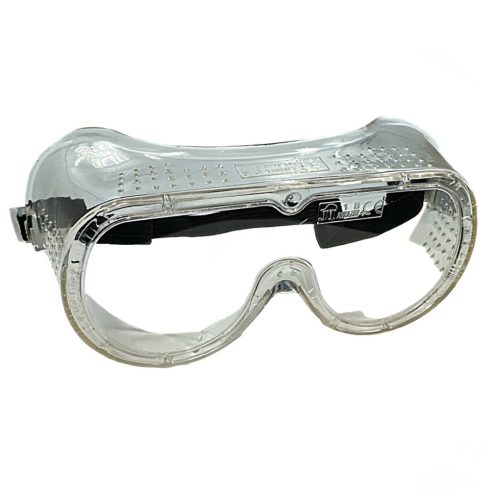 Védőszemüveg szellőző lyukakkal, gumipántos CE - EN166 - eredeti minőségi alkatrész*