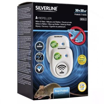   Silverline® A-Guard® ultrahangos egér- és patkányriasztó 2x30 m² - eredeti minőségi termék*