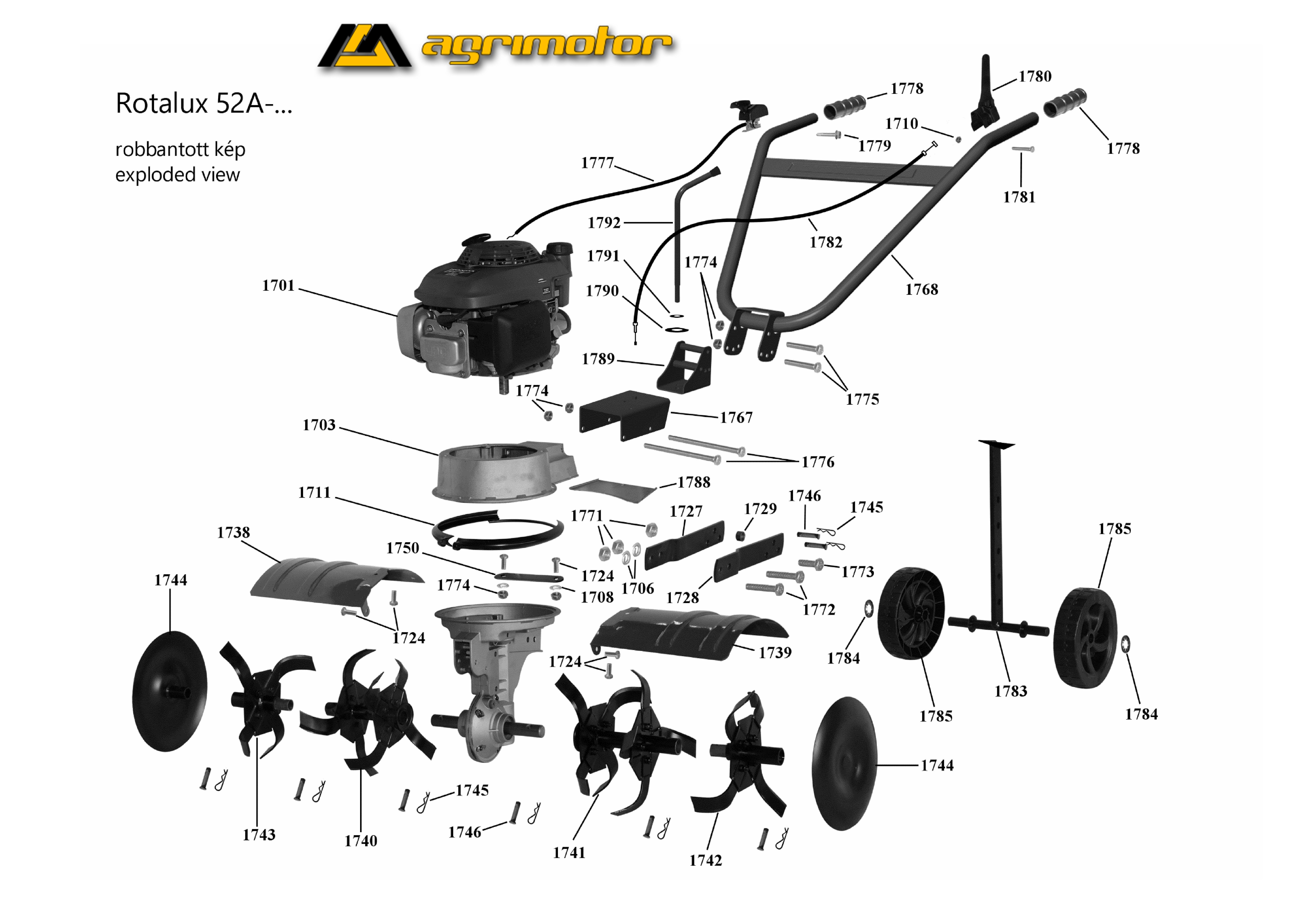 Agrimotor® 55034776 kuplung kar+támasz müa. - Rotalux52A / Rotalux5 - rotációs kapálógép - 1780 - 1560 - eredeti minőségi alkatrész*